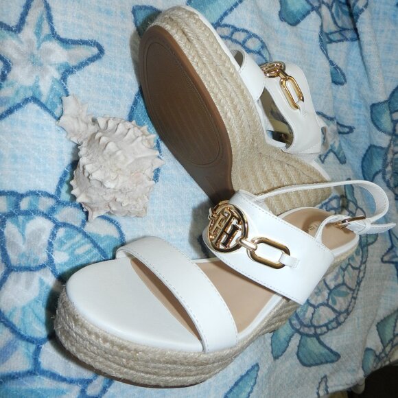 Tommy Hilfiger Khari High Espadrille Wedge Sandals White/Gold🆕📦🏃💨⚡🚚 - Picture 6 of 16